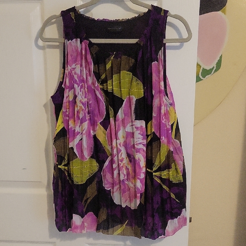 Worthington Elegant Floral Lined Sleeveless Blouse - Purple Pink Elastic neck